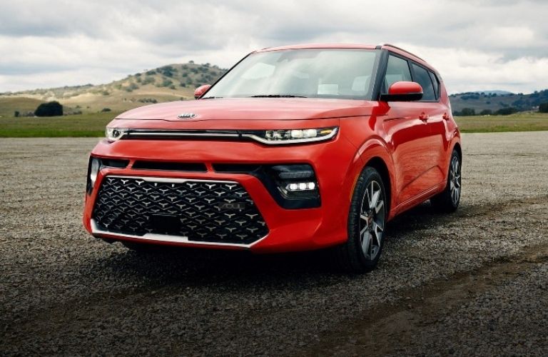 2021 Kia Soul in red parked view on road