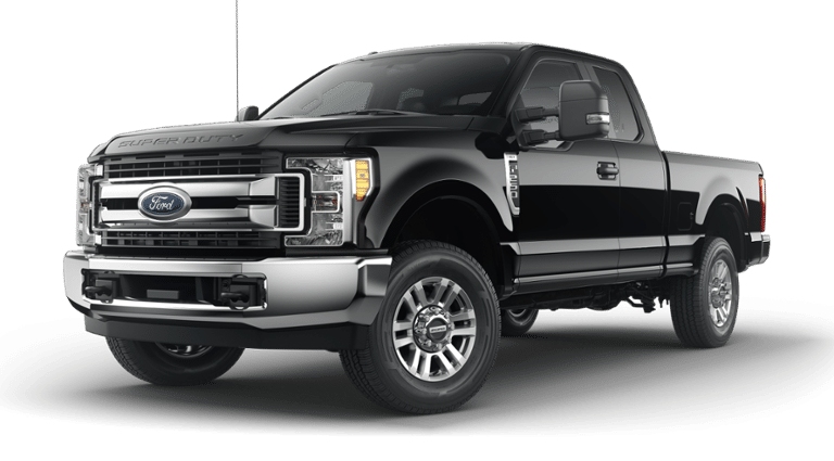 2018 Ford Super Duty black side view with a Super Cab