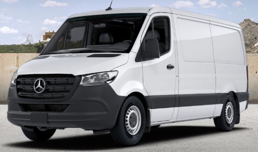 white mercedes-benz sprinter crew van