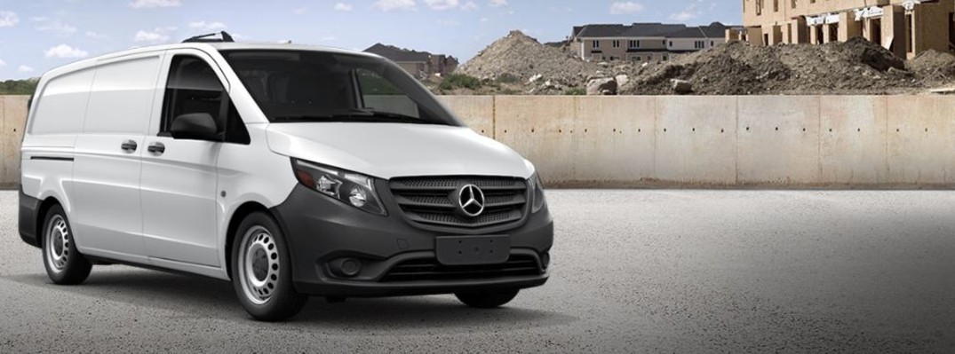 white mercedes-benz metris cargo van front view