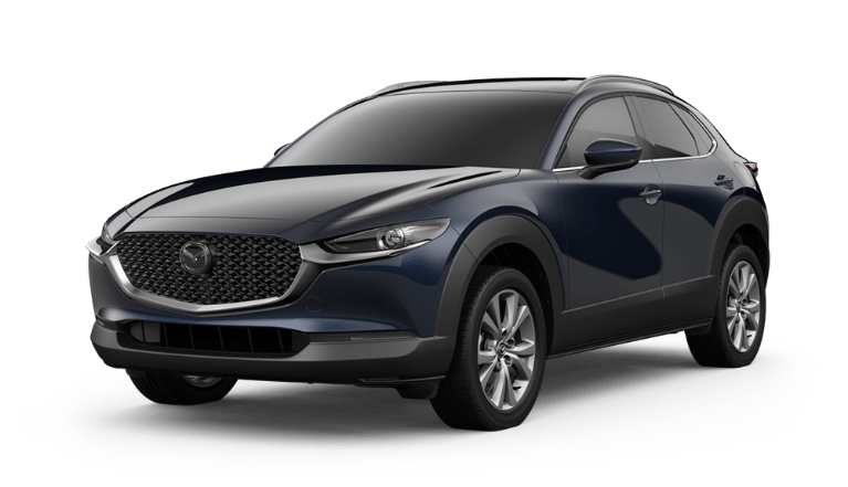 2020 Mazda CX-30 side view in Deep Crystal Blue Mica