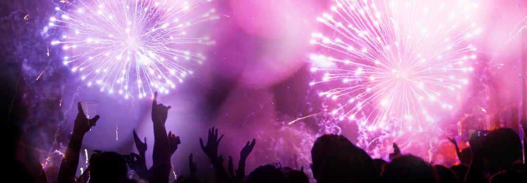 Fireworks display with crowd underneath