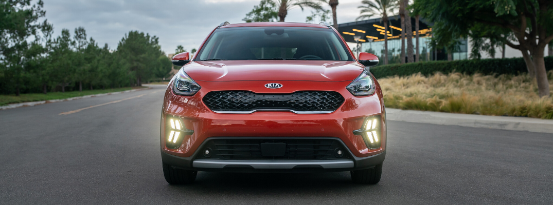 Front view of red 2020 Kia Niro