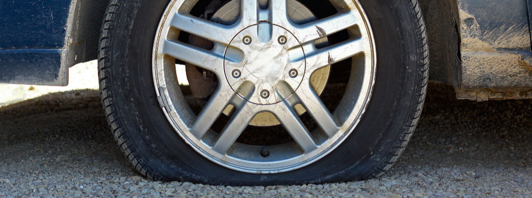 Closeup of car flat tire