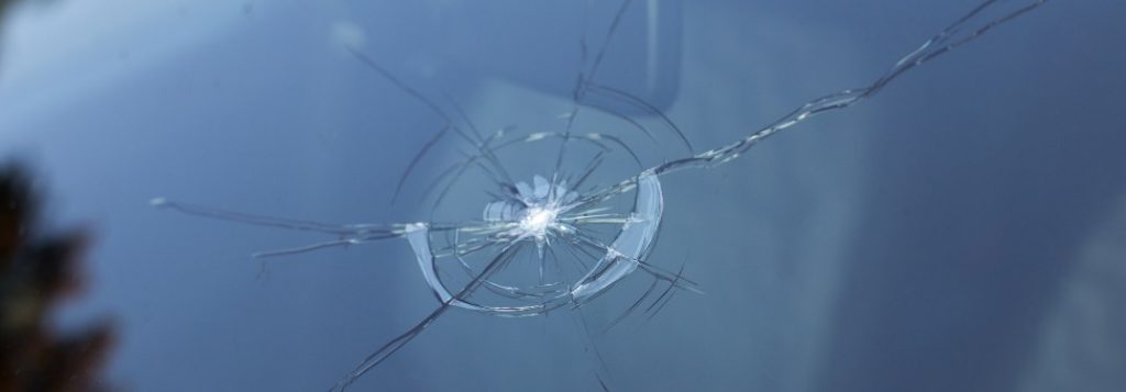 A large crack in a windshield