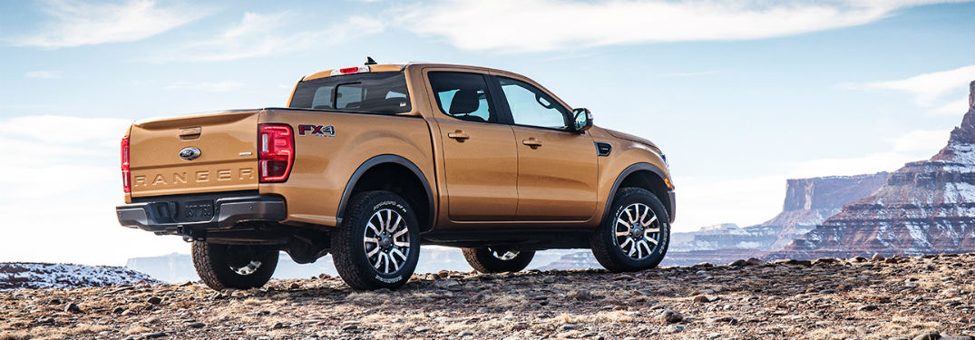 2019 Ford Ranger exterior back fascia and passenger side parked on canyon