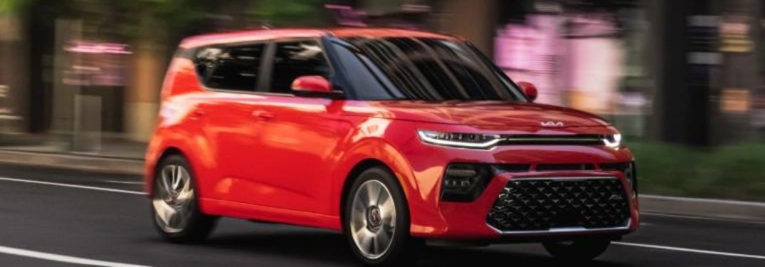 2022 Kia Soul Inferno Red moving on the road