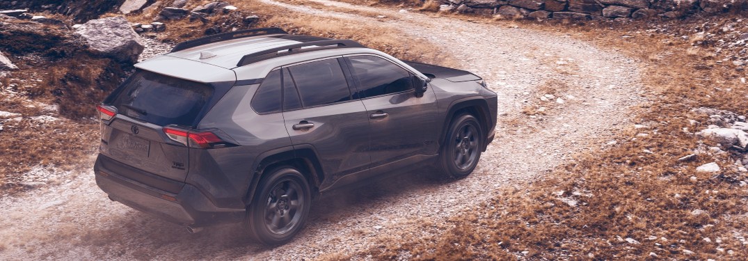 2020 Toyota RAV4 TRD Off-Road gray back view in dirt