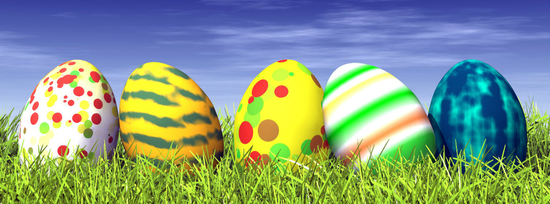 Line of colored Easter eggs