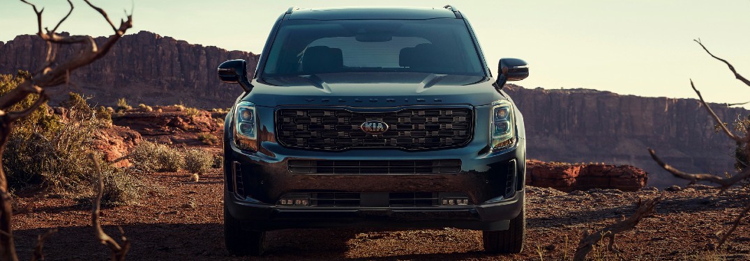 2021 Kia Telluride nightfall edition front parked in desert canyon area