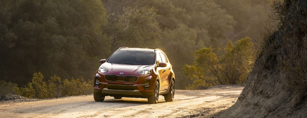 Front view of the 2022 Kia Sportage shining in sunlight