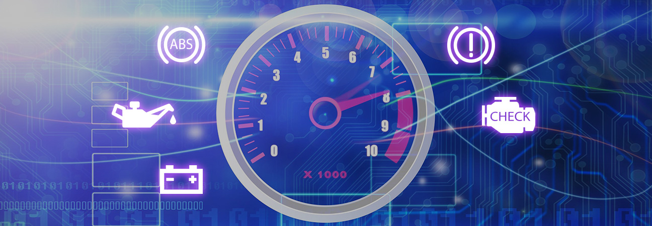 A car gauge and various dashboard lights featured in a blog post about car service