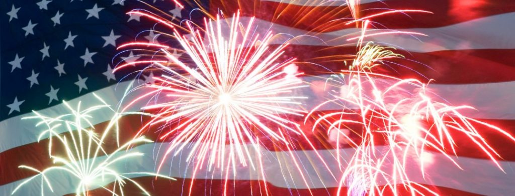 fireworks over the united states flag