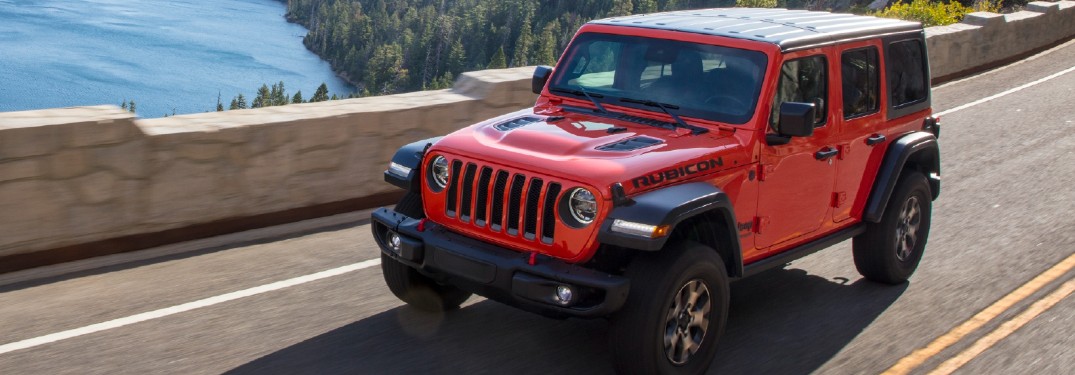 2021 Jeep Wrangler in Firecracker Red on bridge