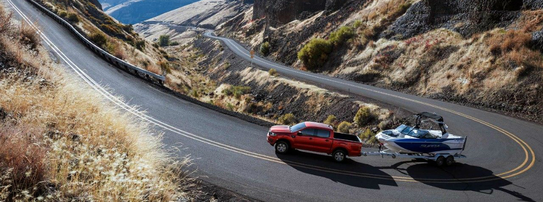 2019 Ford Ranger Towing a Boat up a Mountain
