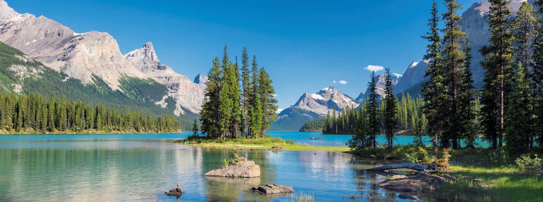 Wide angle view of Jasper National Park in Alberta