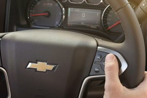 Steering wheel mounted controls and driver information center of the 2019 Chevy Silverado 3500