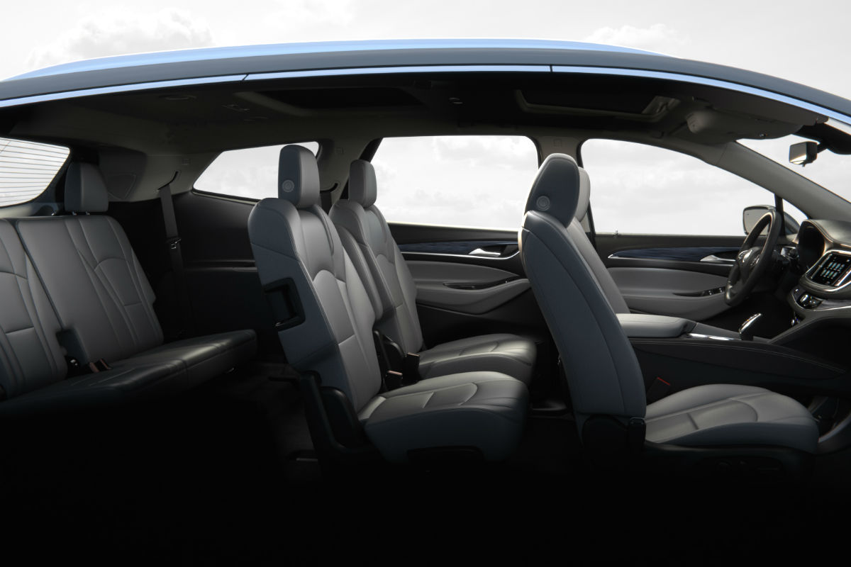 Side view of the three rows of seating in the 2019 Buick Enclave