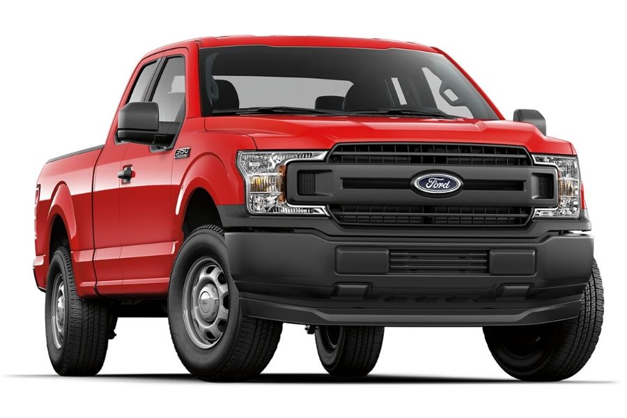 Red 2020 Ford F-150 XL from exterior front passenger side