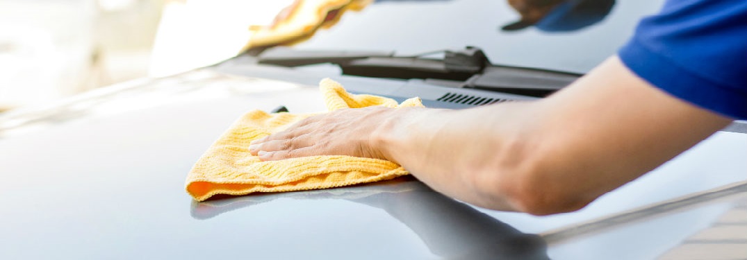 Person cleaning a vehicle