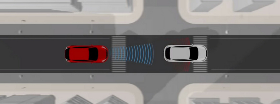 Screenshot from AEB video tutorial, featuring one red and one white car
