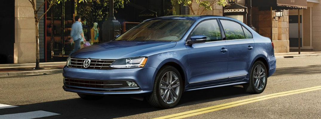 Blue 2018 Volkswagen Jetta parked in town