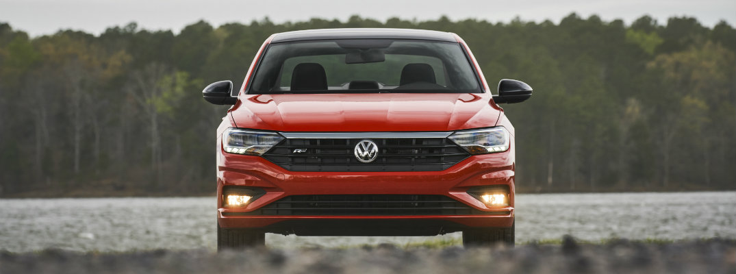 Front profile of orange 2019 Volkswagen Jetta