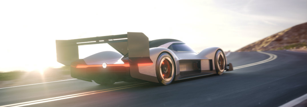 rear view of the Volkswagen I.D. R Pikes Peak and its fantastic futuristic spoiler