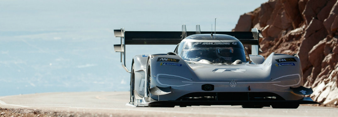 Volkswagen I.D. R Pikes Peak driving fast on a curve