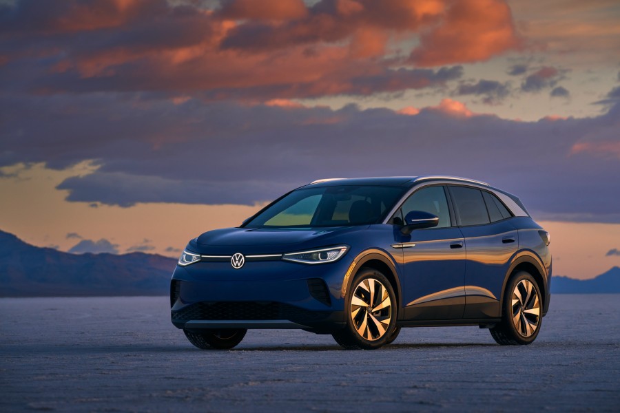The 2021 Volkswagen ID.4 parked on the salt flats.