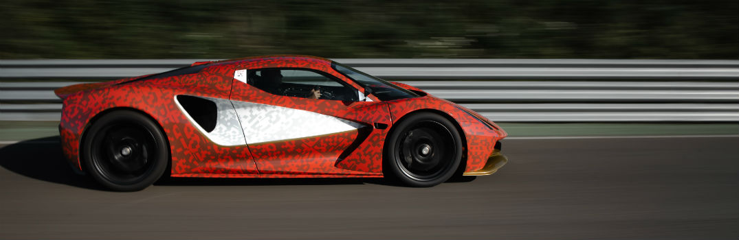 Lotus Evija Development Car Exterior Passenger Side Profile on Track