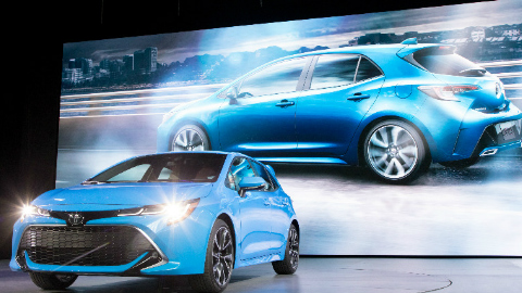 2019 Toyota Corolla Hatchback on stage at the 2018 NY Auto Show
