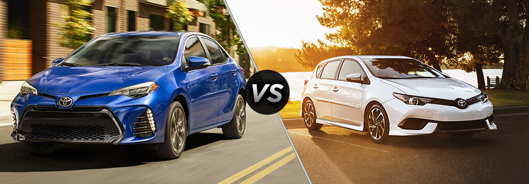 Split screen images of the 2018 Toyota Corolla and the 2018 Toyota Corolla iM