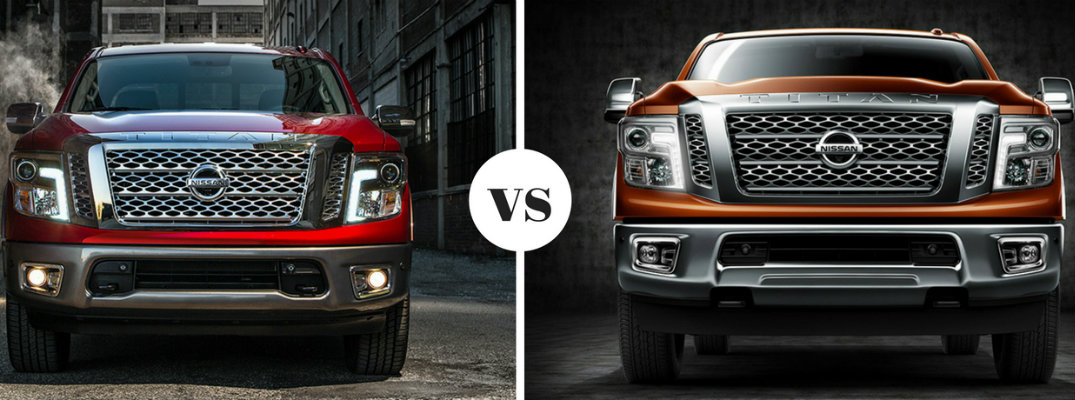 2018 Nissan TITAN and TITAN XD comparison view of front and grill of both trucks