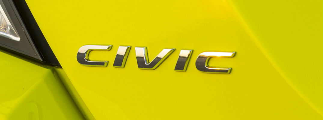 A close up photo of the Civic badge used on the 2020 Honda Civic Coupe.