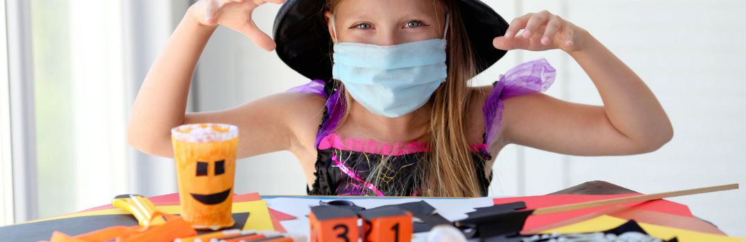 Little Girl Witch Costume with Mask Makes Halloween Crafts