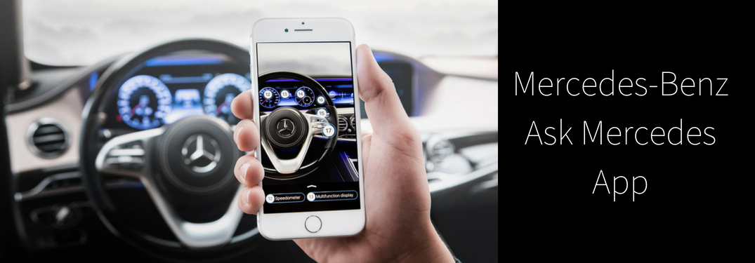 Mercedes-Benz Ask Mercedes App text next to app demonstration