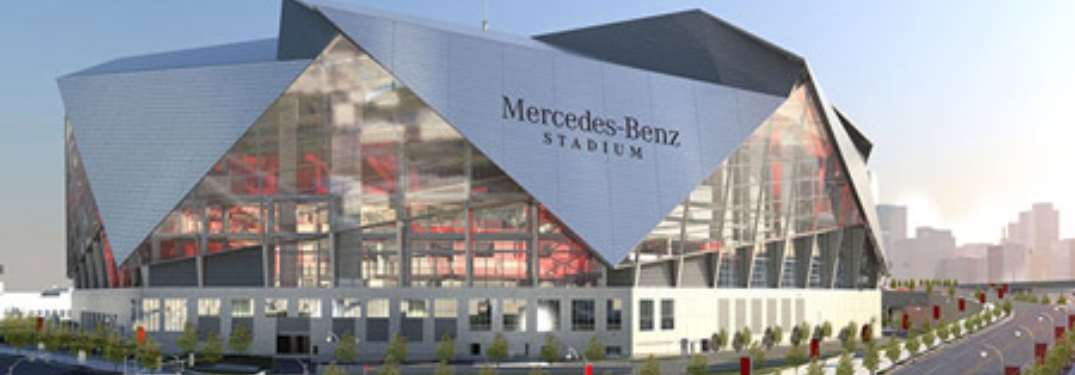 Mercedes-Benz Stadium at sunset