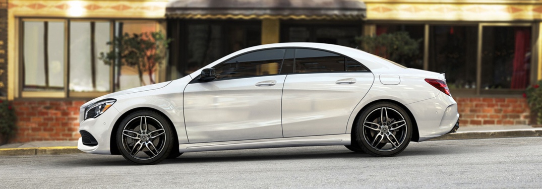 Side view of a white 2018 Mercedes-Benz CLA Coupe