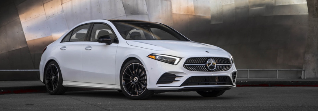 Side view of a white 2019 Mercedes-Benz A-Class