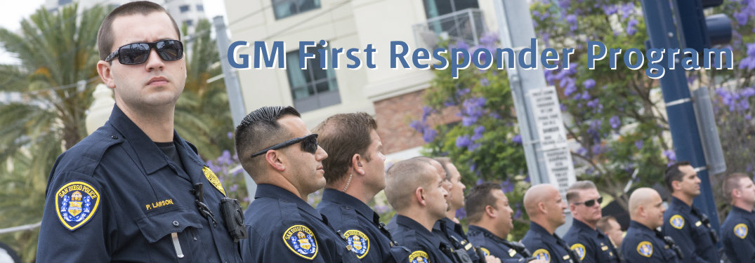 Police offers with text saying GM First Responder Program