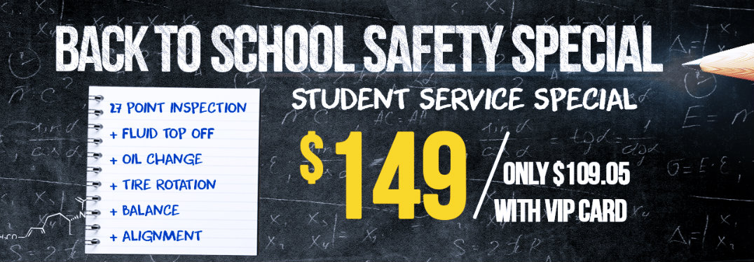 Back to school banner with $149 service price and chalkboard background