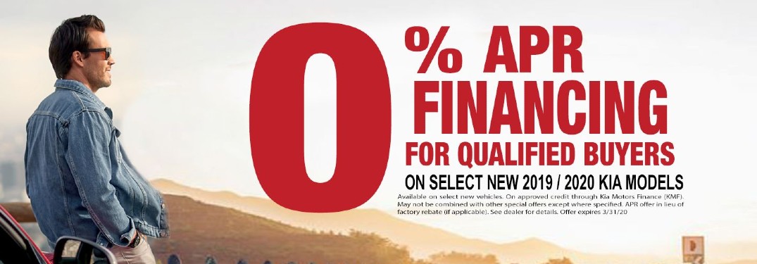 A banner of the 0% APR Financing Special at Garden Grove Kia.
