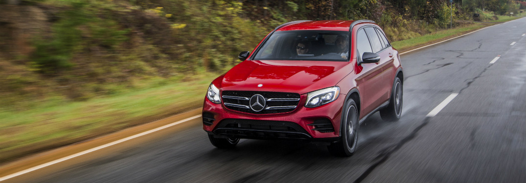 front and side view of red 2018 mercedes-benz glc 300