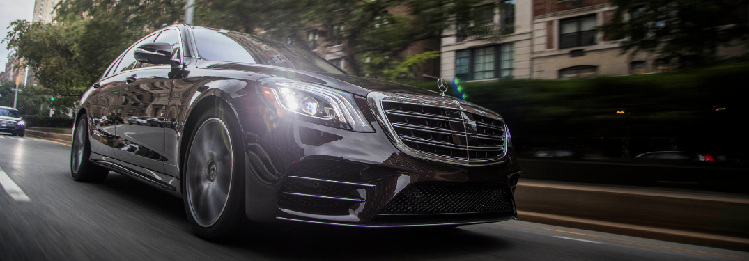 front and side view of black 2019 mercedes-benz s-class sedan