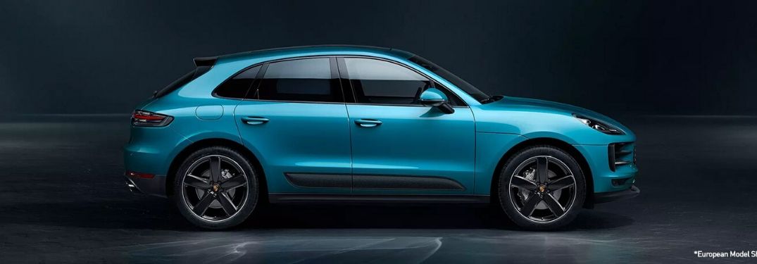 Blue 2020 Porsche Macan from exterior passenger side