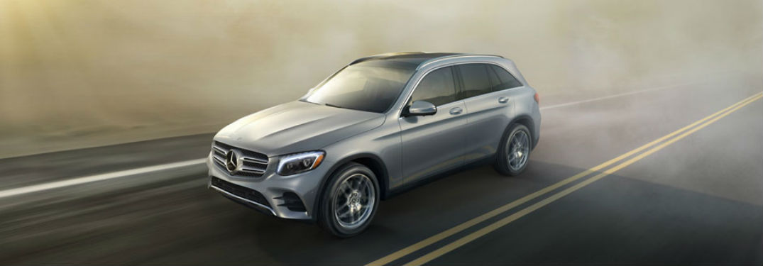 Driver side exterior view of a gray 2018 Mercedes-Benz GLC SUV