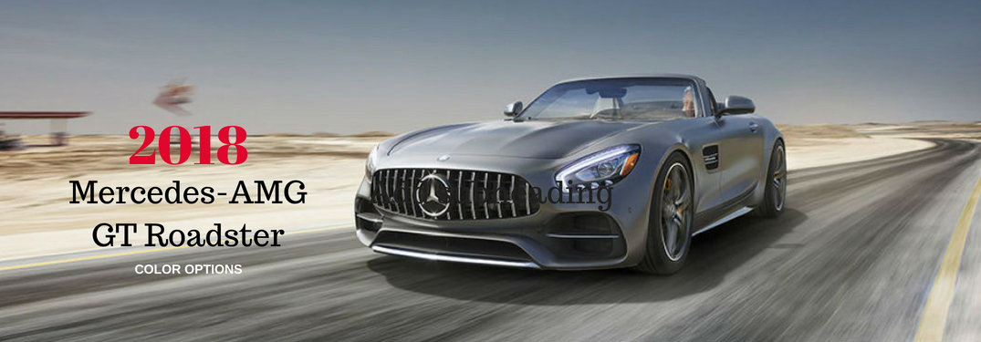 2018 Mercedes-AMG-GT Roadster Color Options, text on an image of an exterior view of a grey 2018 Mercedes-AMG GT Roadster