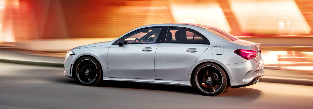 Driver side exterior view of a gray 2019 Mercedes-Benz A-Class