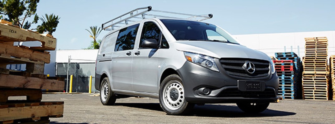 2020 Mercedes-Benz Metris Cargo Van in lot with stacks of pallets